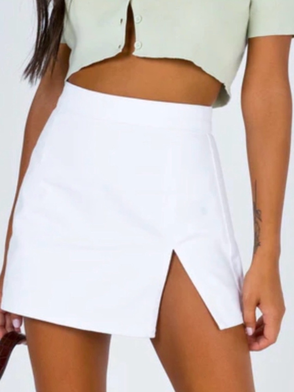 Lioness White High-Waist Mini Skort with Side Slit